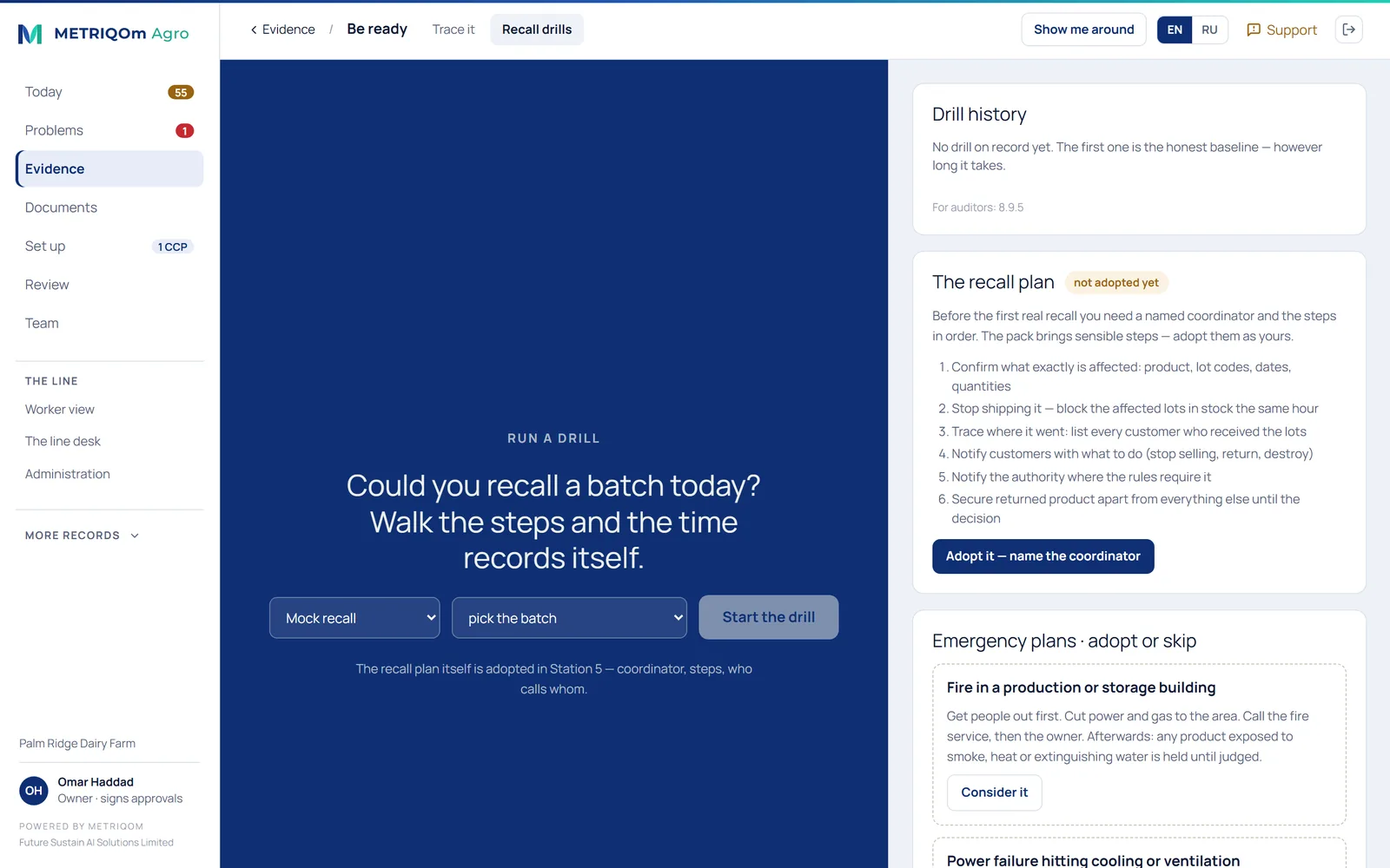 Recall drills: run a drill, the recall plan, and emergency plans